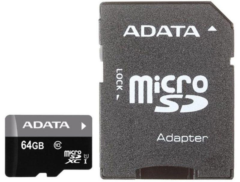 ADATA Premier microSDXC Class 10 UHS-I U1 + SD adaptera fotoattēls